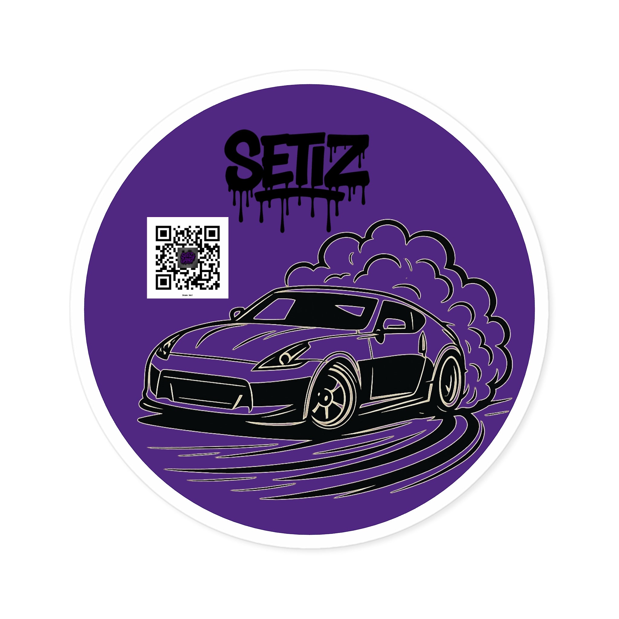 Car Enthusiast Round Stickers, Vivid Motorsport, Laptop Decals, Gift for Drivers, Custom Car Art, QR Code Style