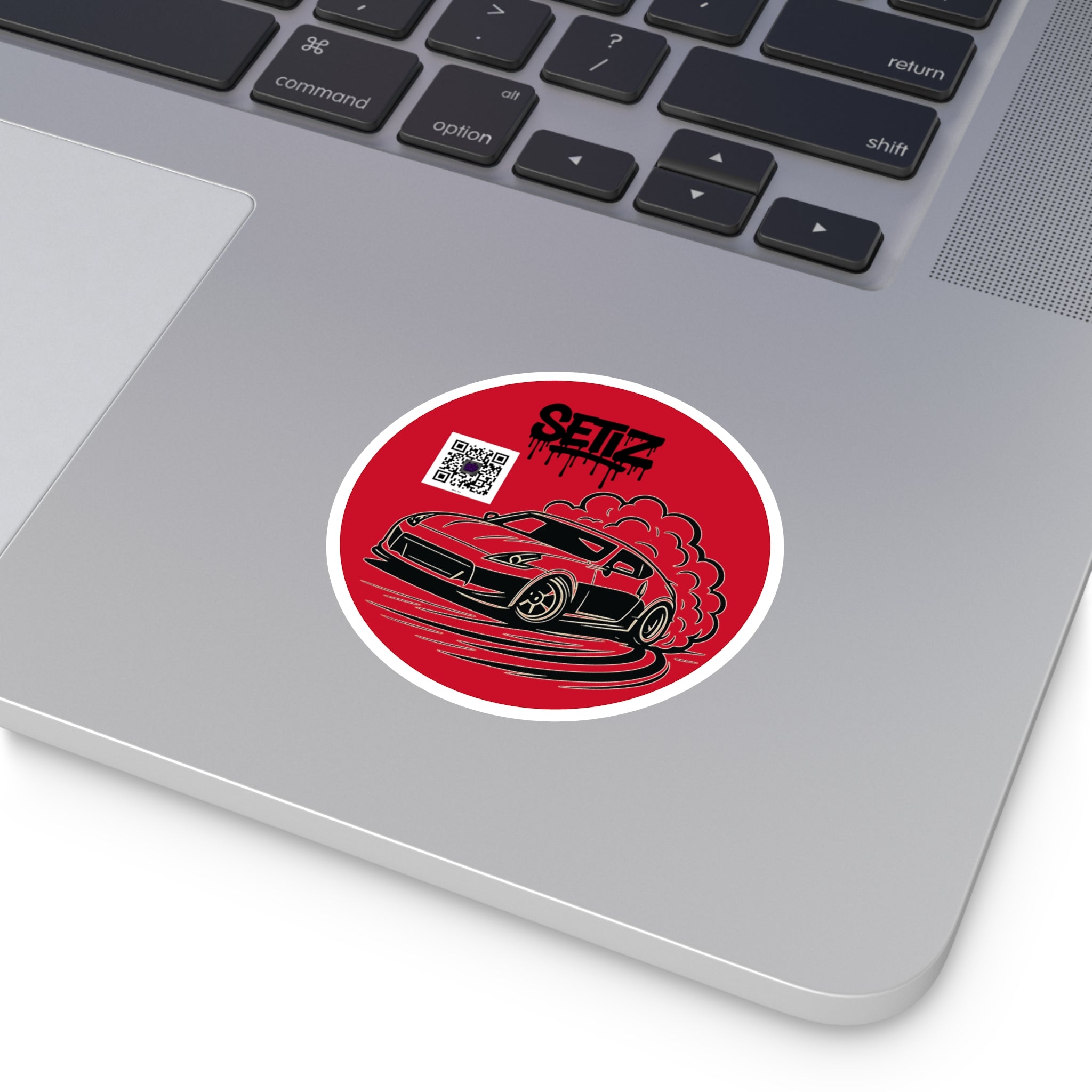 Car Enthusiast Round Stickers, Vivid Motorsport, Laptop Decals, Gift for Drivers, Custom Car Art, QR Code Style
