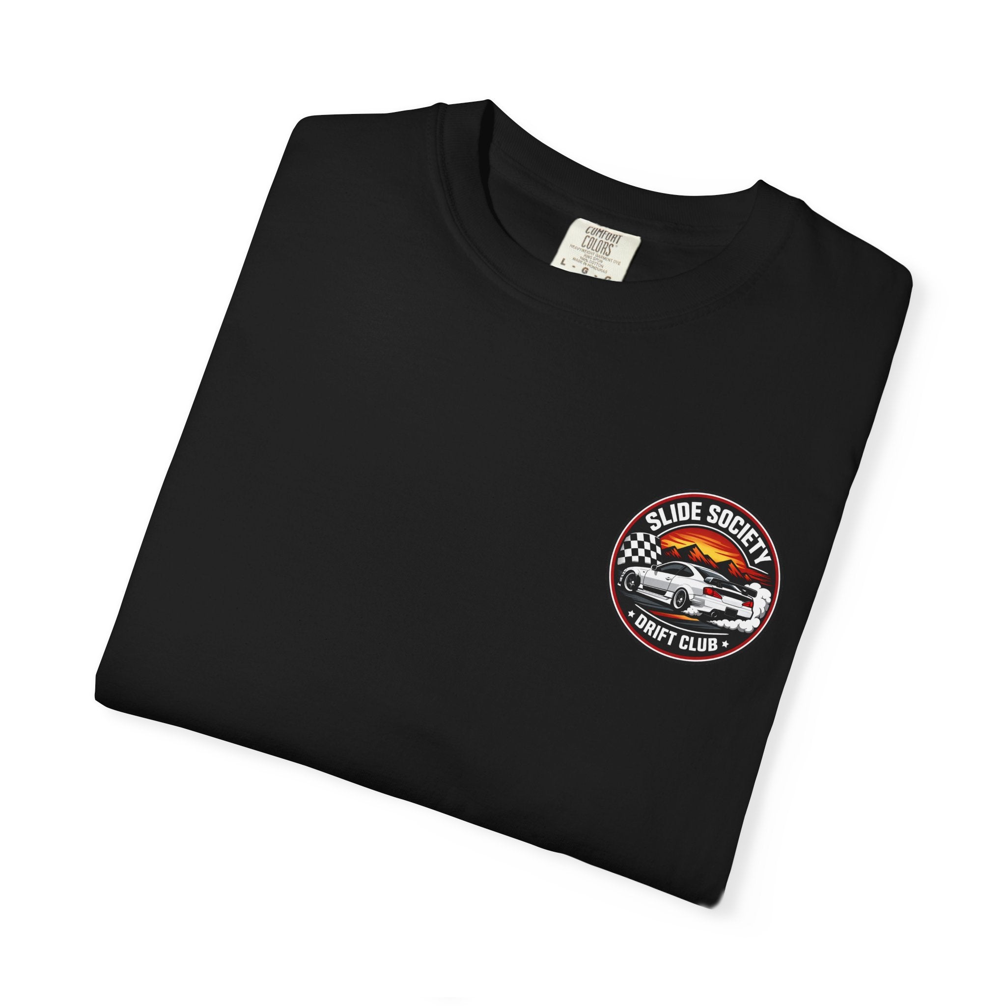 Slide Society Drift Car T-Shirt – Japanese Sunset Mountain Racing Graphic Tee | JDM Streetwear Shirt