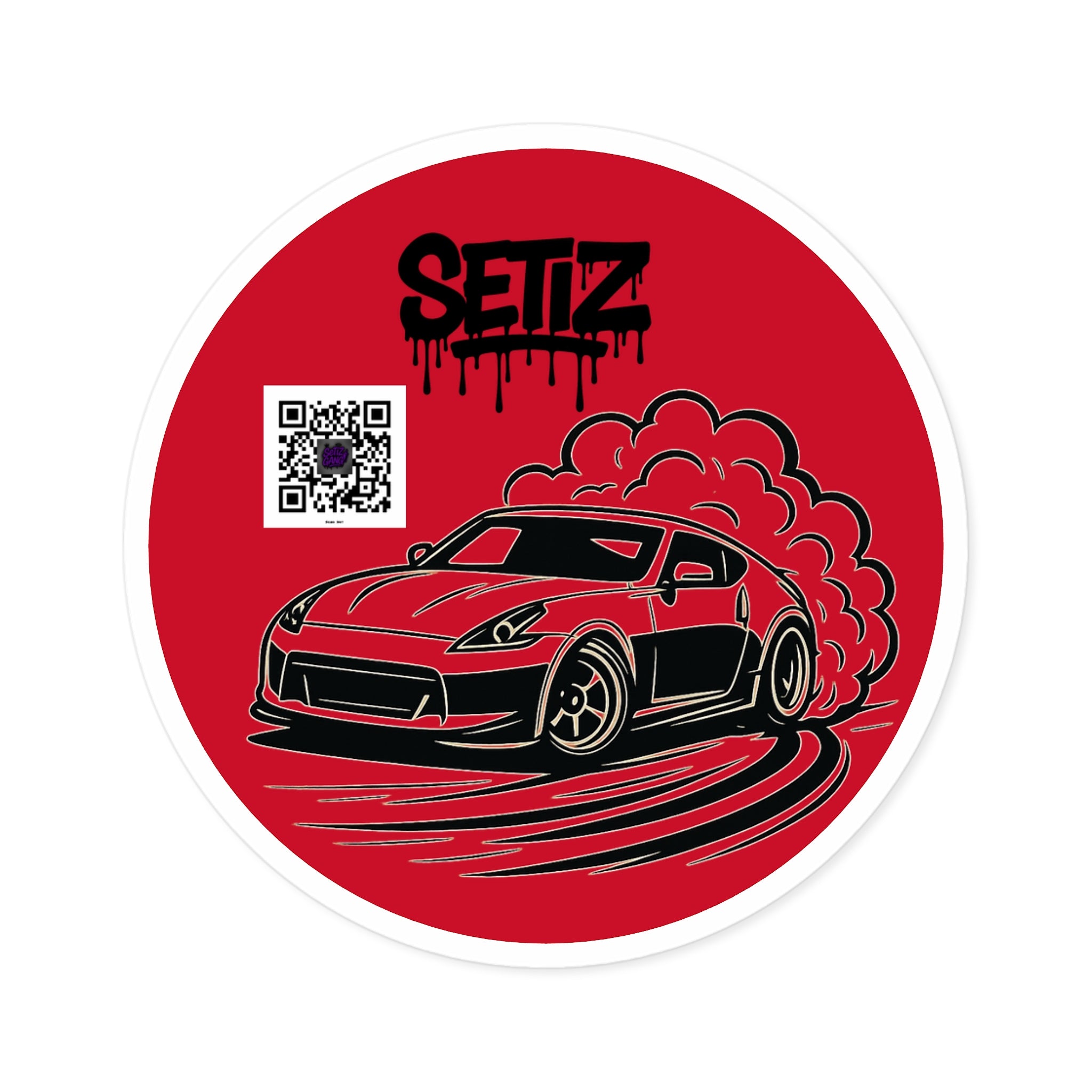 Car Enthusiast Round Stickers, Vivid Motorsport, Laptop Decals, Gift for Drivers, Custom Car Art, QR Code Style