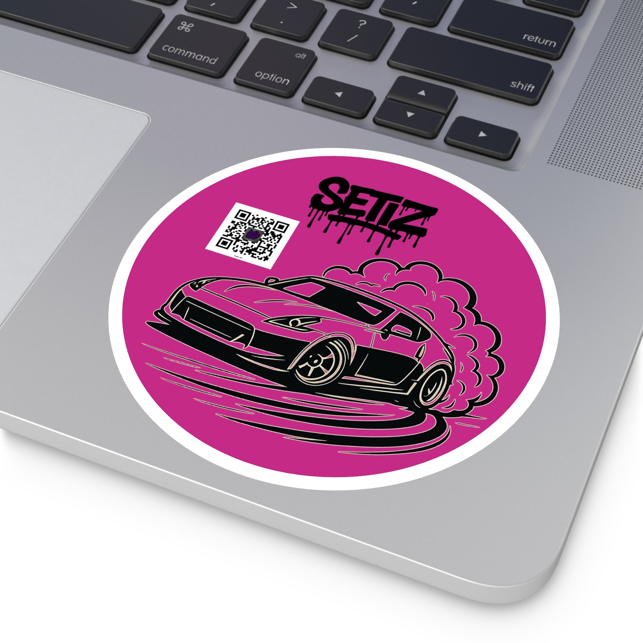 Car Enthusiast Round Stickers, Vivid Motorsport, Laptop Decals, Gift for Drivers, Custom Car Art, QR Code Style