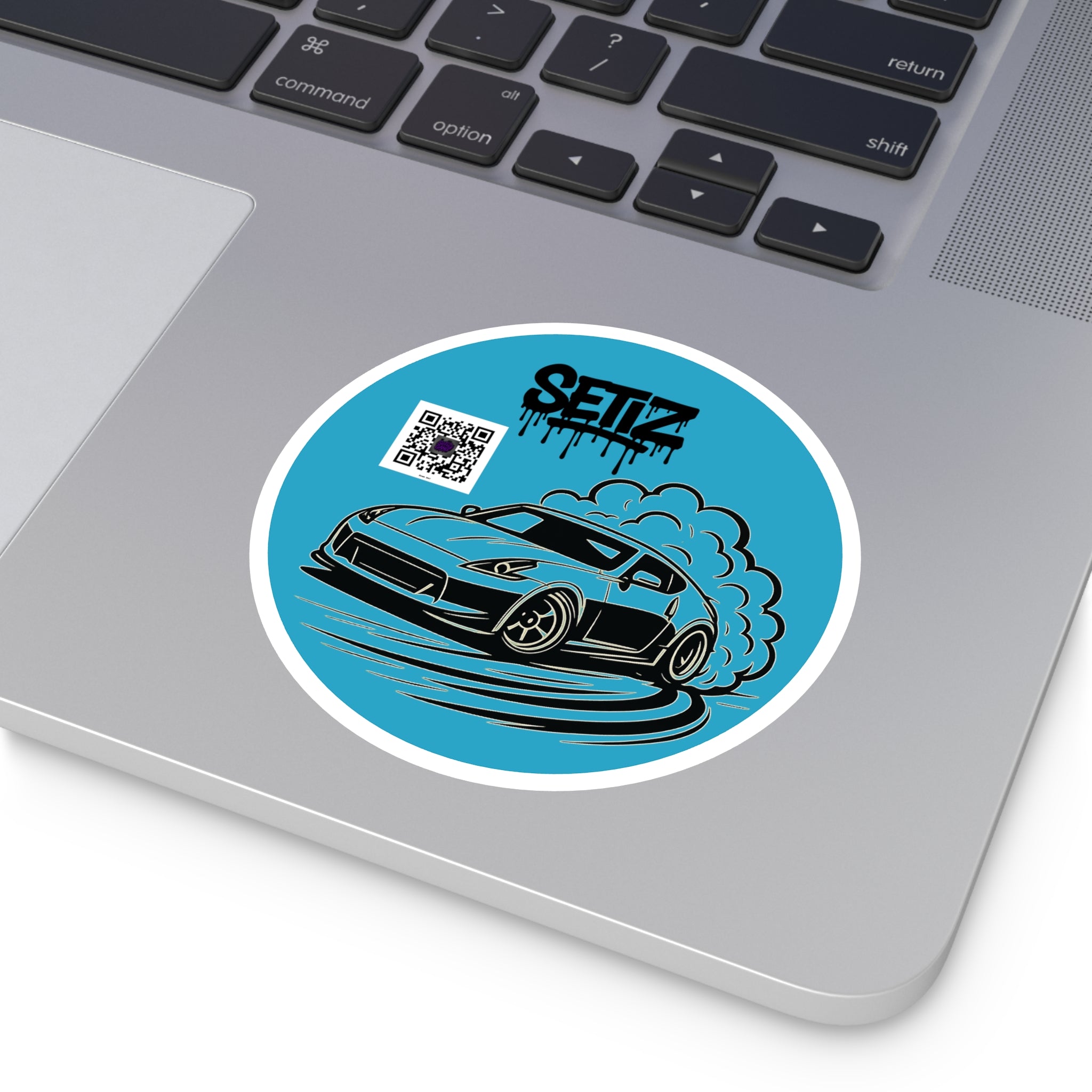 Car Enthusiast Round Stickers, Vivid Motorsport, Laptop Decals, Gift for Drivers, Custom Car Art, QR Code Style