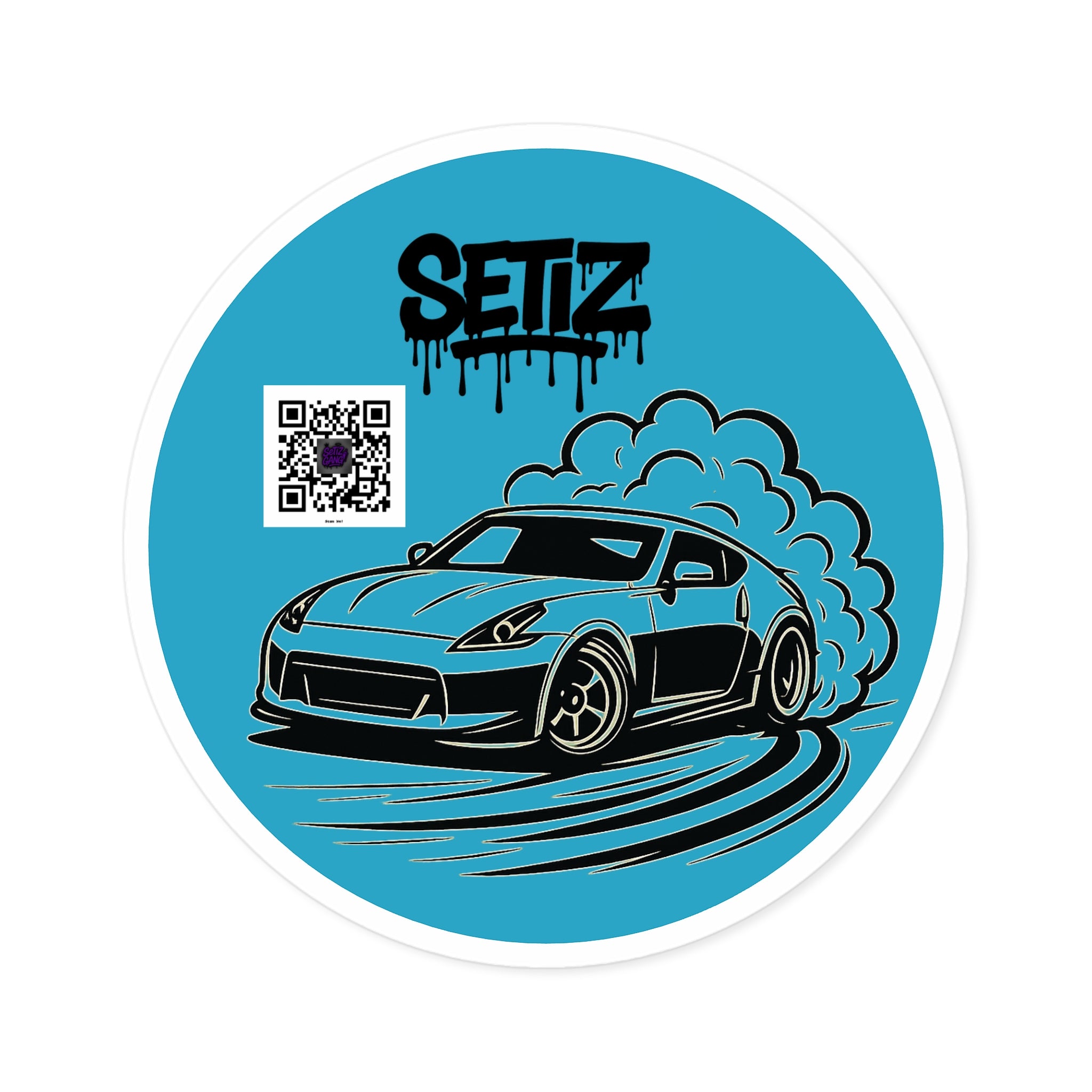 Car Enthusiast Round Stickers, Vivid Motorsport, Laptop Decals, Gift for Drivers, Custom Car Art, QR Code Style