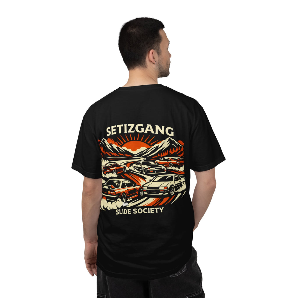 Slide Society Drift Car T-Shirt – Japanese Sunset Mountain Racing Graphic Tee | JDM Streetwear Shirt