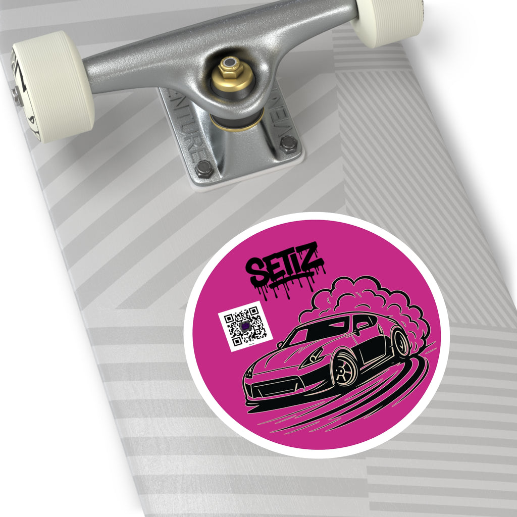 Car Enthusiast Round Stickers, Vivid Motorsport, Laptop Decals, Gift for Drivers, Custom Car Art, QR Code Style