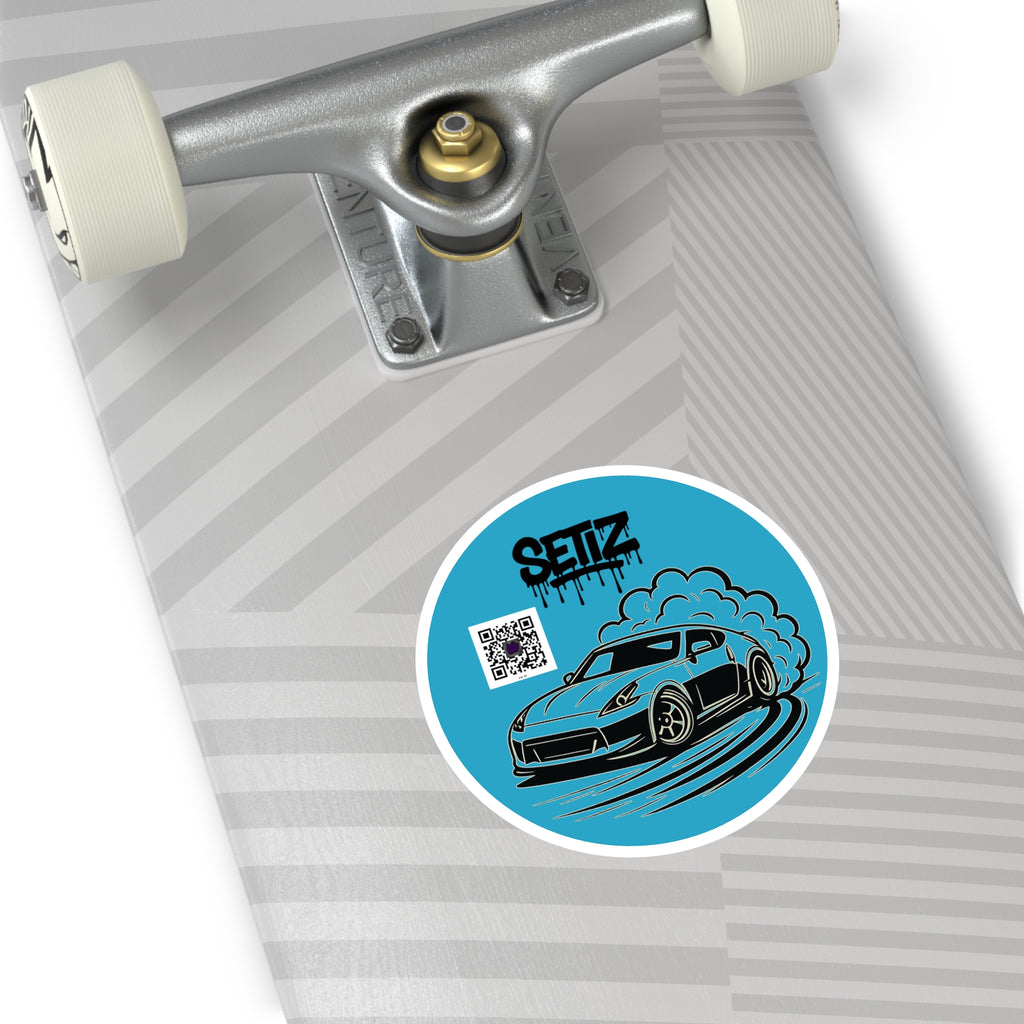Car Enthusiast Round Stickers, Vivid Motorsport, Laptop Decals, Gift for Drivers, Custom Car Art, QR Code Style
