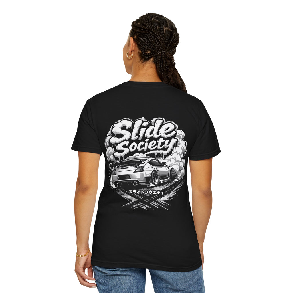 Slide Society Drift Car T-Shirt – Japanese Script Racing Graphic Tee | JDM Streetwear Shirt