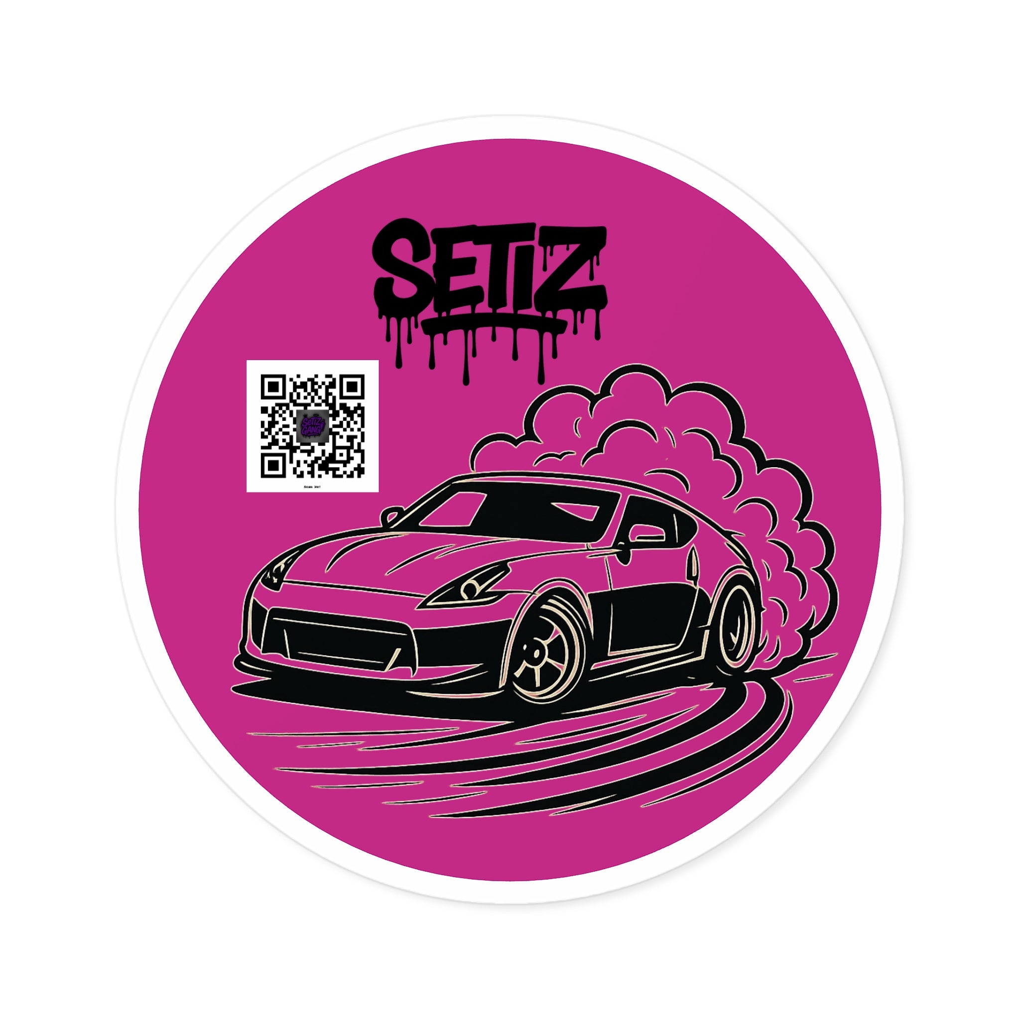 Car Enthusiast Round Stickers, Vivid Motorsport, Laptop Decals, Gift for Drivers, Custom Car Art, QR Code Style