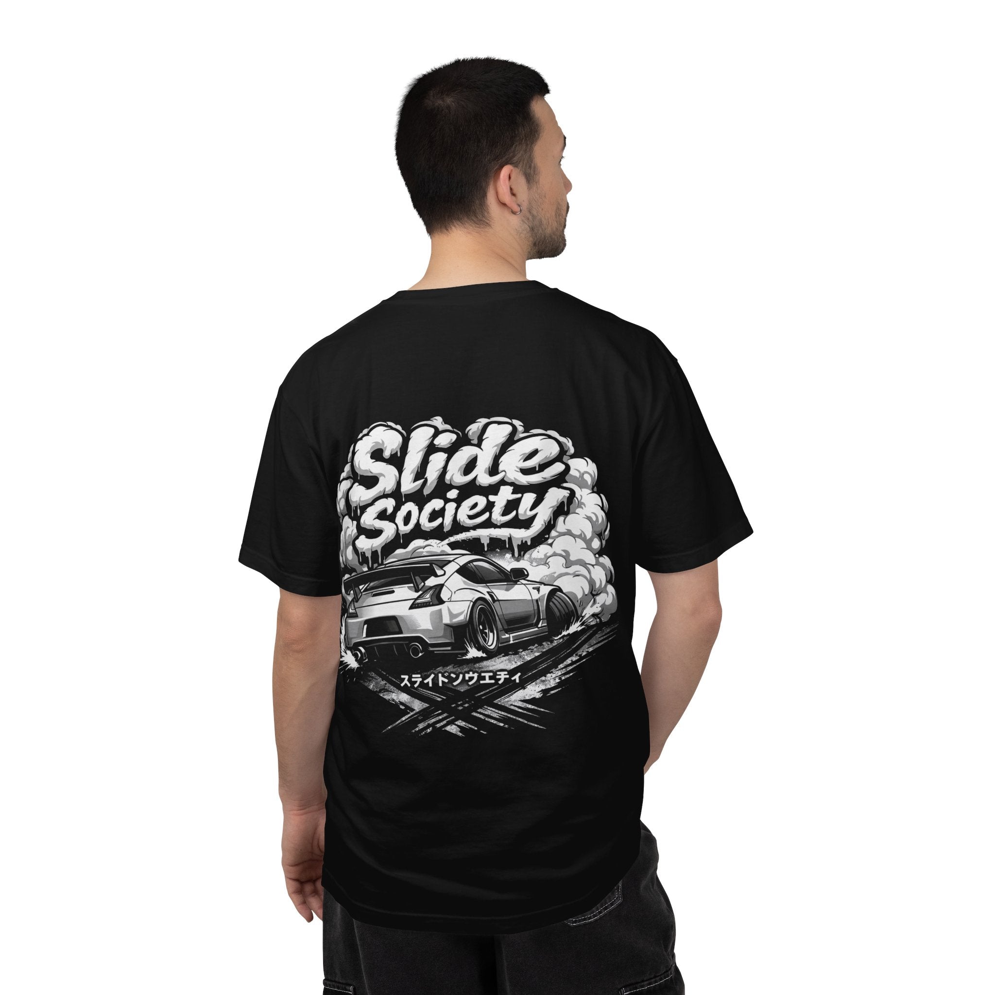 Slide Society Drift Car T-Shirt – Japanese Script Racing Graphic Tee | JDM Streetwear Shirt